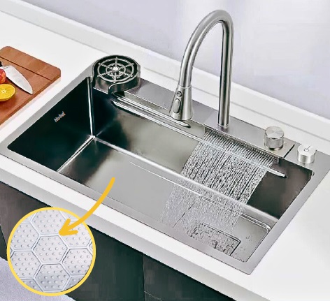 NOBEL Nano Honey Comb Waterfall Kitchen Sink SB-7545HC-SS